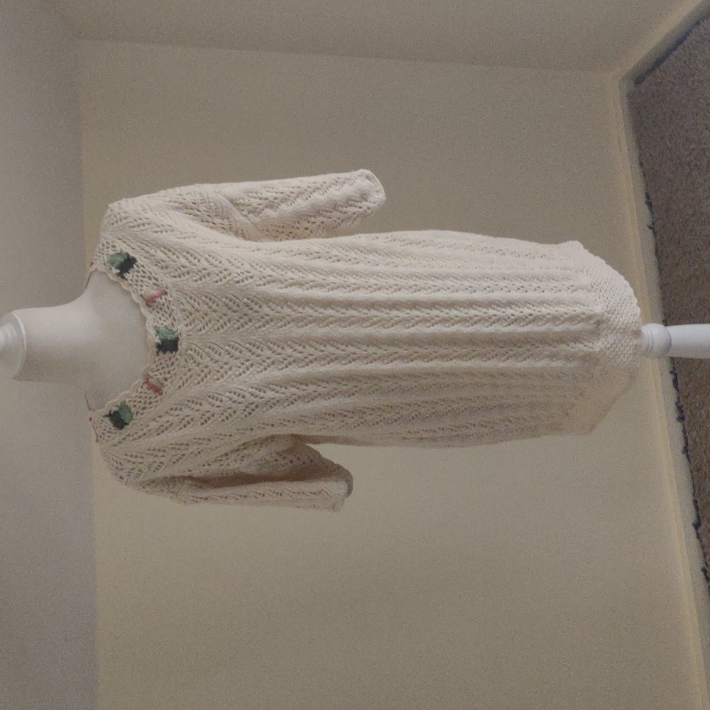 Gina‎ Peters tunic/mini dress sweater Cream Crocheted Size L Vintage Cott…